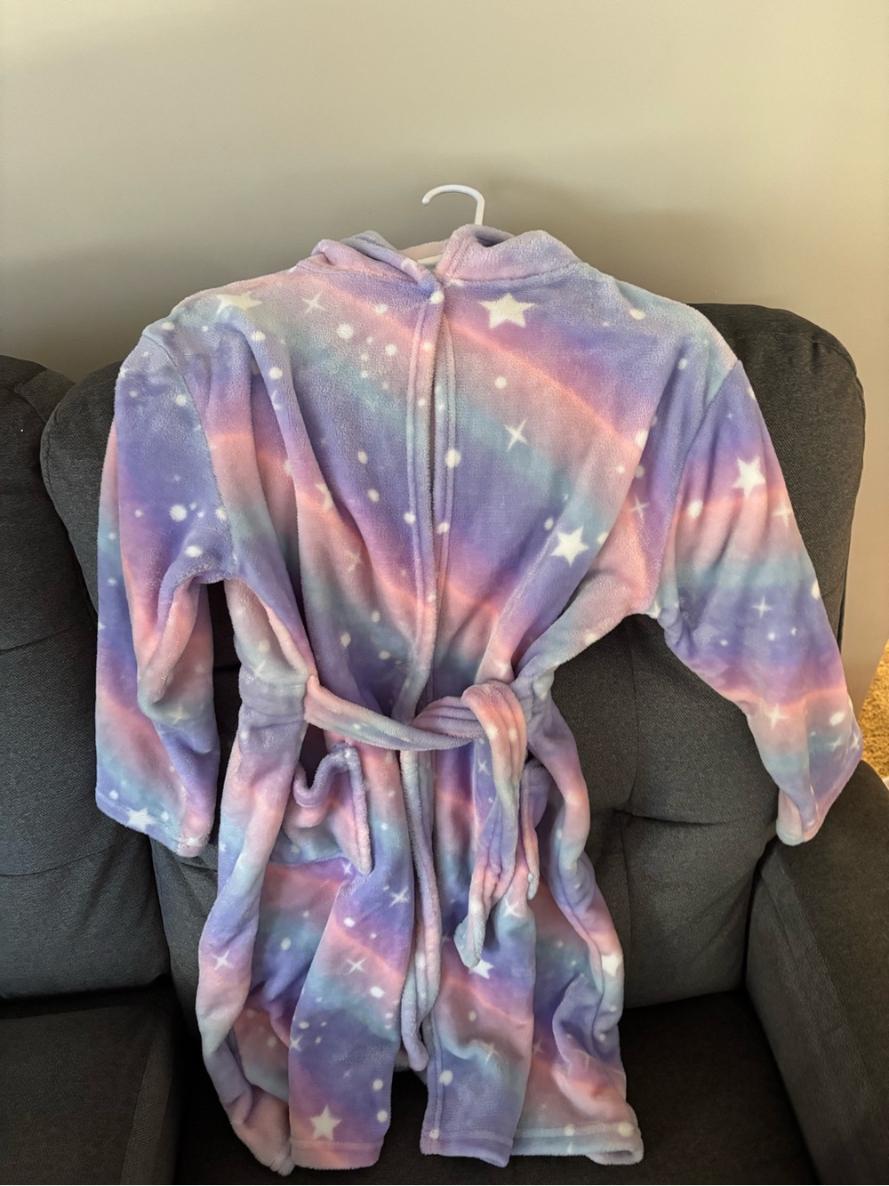 Kids Plush Hooded Robe in Pastel Galaxy Stars - Pink & Purple